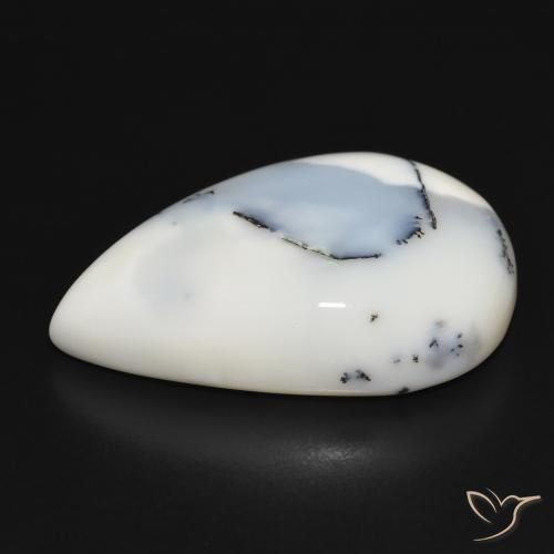 Ágata Dendrítica branco com preto Natural 39.34ct, Formato de pêra, Opaco
