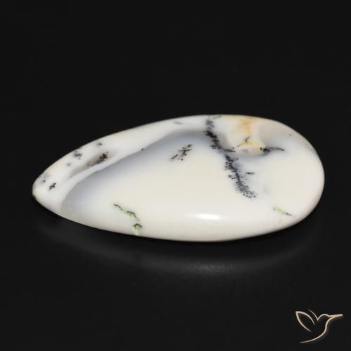 Ágata Dendrítica branco com preto Natural 29.77ct, Formato de pêra, Opaco