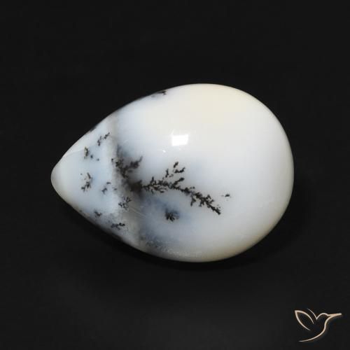 4.99ct Natural branco com preto Ágata Dendrítica, Formato de pêra, Opaco
