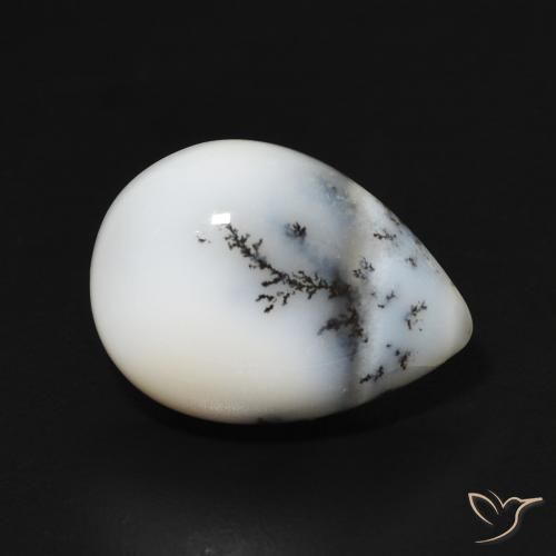 Ágata Dendrítica branco com preto Natural 4.99ct, Formato de pêra, Opaco