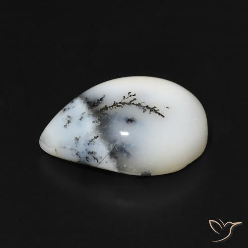 Ágata Dendrítica branco com preto Natural 4.99ct, Formato de pêra, Opaco