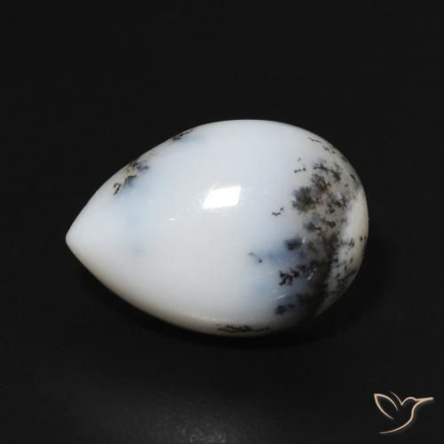 5.58ct Natural branco com preto Ágata Dendrítica, Formato de pêra, Opaco
