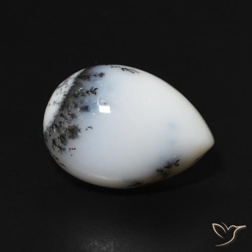 Ágata Dendrítica branco com preto Natural 5.58ct, Formato de pêra, Opaco