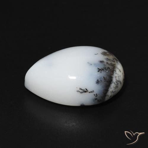 Ágata Dendrítica branco com preto Natural 5.58ct, Formato de pêra, Opaco