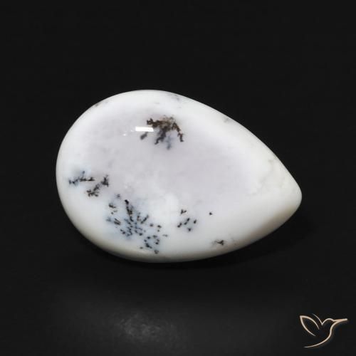 Ágata Dendrítica branco com preto Natural 3.71ct, Formato de pêra, Opaco