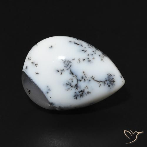Ágata Dendrítica Branco multicor Natural 4.57ct, Formato de pêra, Opaco