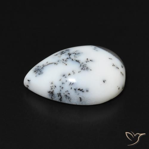 Ágata Dendrítica Branco multicor Natural 4.57ct, Formato de pêra, Opaco