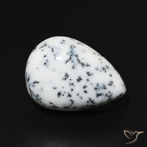 Ágata Dendrítica branco com preto Natural 4.41ct, Formato de pêra, Opaco