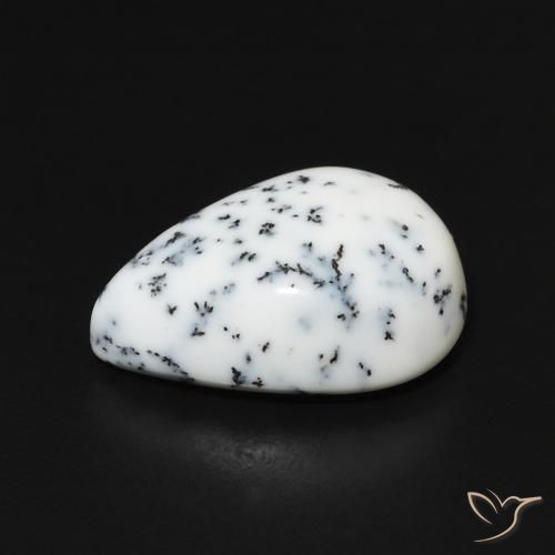 Ágata Dendrítica branco com preto Natural 4.41ct, Formato de pêra, Opaco