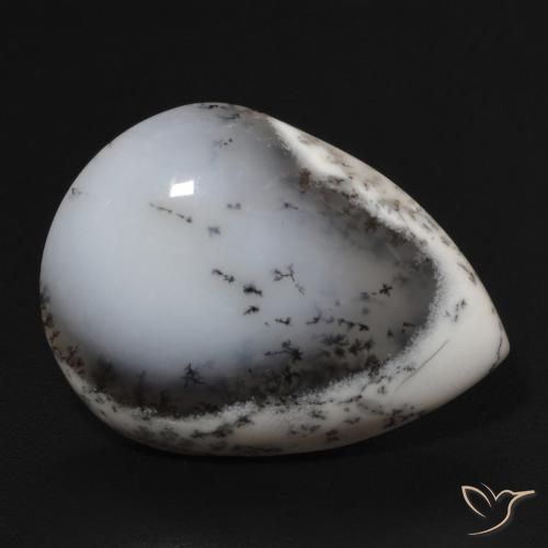 Ágata Dendrítica branco com preto Natural 10.99ct, Formato de pêra, Opaco