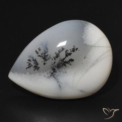 11.07ct Natural branco com preto Ágata Dendrítica, Formato de pêra, Opaco