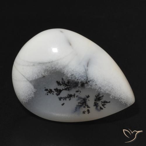 Ágata Dendrítica branco com preto Natural 11.07ct, Formato de pêra, Opaco