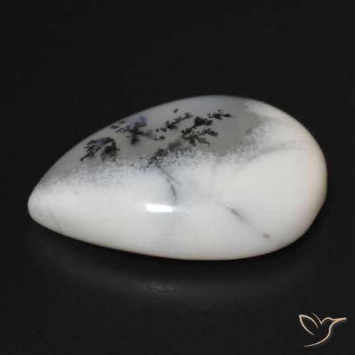 Ágata Dendrítica branco com preto Natural 11.07ct, Formato de pêra, Opaco