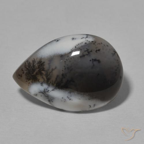 7.78ct Natural branco com preto Ágata Dendrítica, Formato de pêra, Opaco