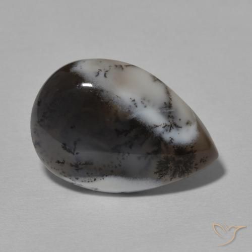 Ágata Dendrítica branco com preto Natural 7.78ct, Formato de pêra, Opaco
