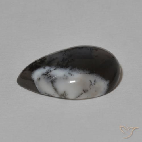 Ágata Dendrítica branco com preto Natural 7.78ct, Formato de pêra, Opaco