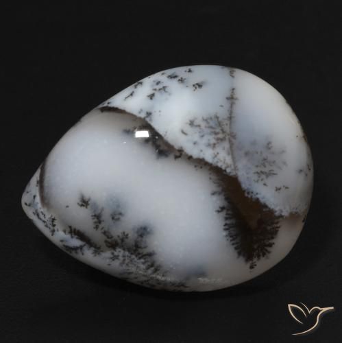 11.24ct Natural branco com preto Ágata Dendrítica, Formato de pêra, Opaco