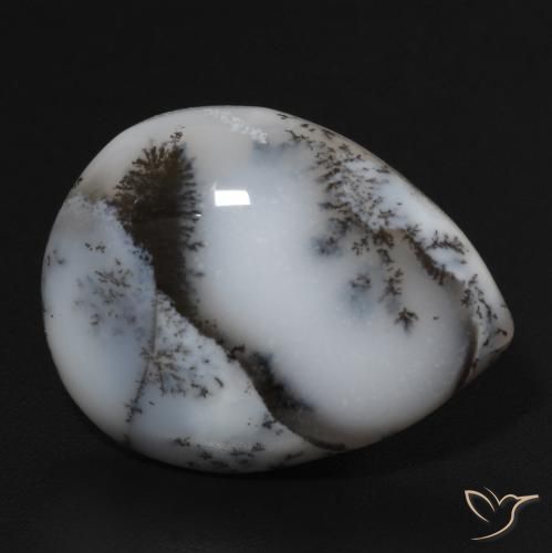 Ágata Dendrítica branco com preto Natural 11.24ct, Formato de pêra, Opaco