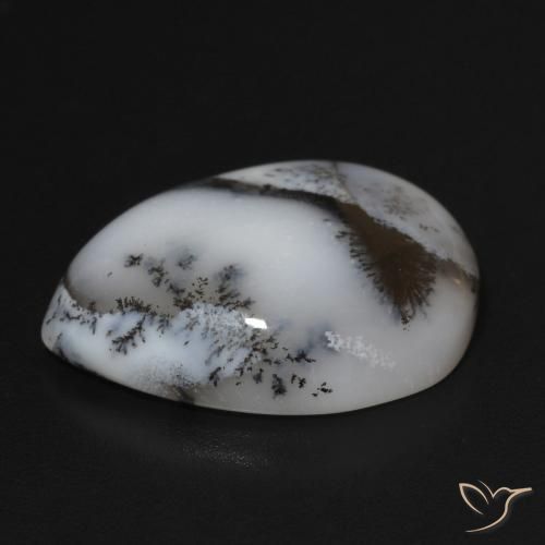 Ágata Dendrítica branco com preto Natural 11.24ct, Formato de pêra, Opaco