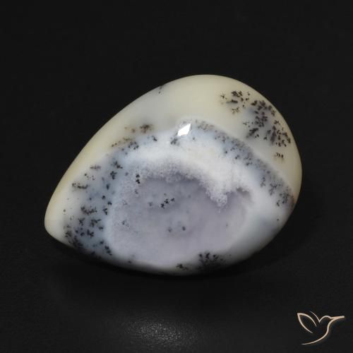 6.75ct Natural branco com preto Ágata Dendrítica, Formato de pêra, Opaco