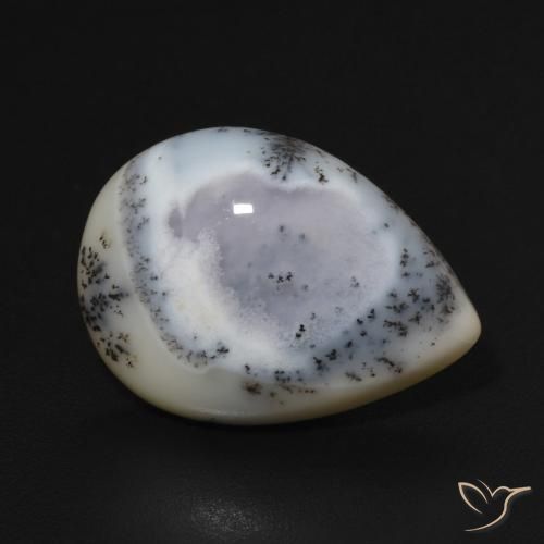 Ágata Dendrítica branco com preto Natural 6.75ct, Formato de pêra, Opaco