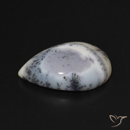 Ágata Dendrítica branco com preto Natural 6.75ct, Formato de pêra, Opaco