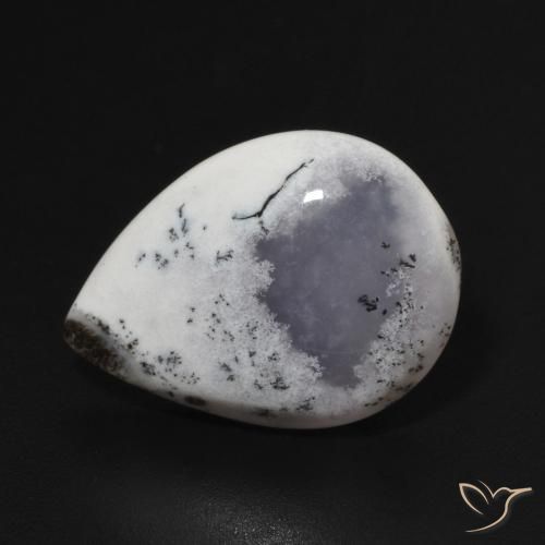 7.82ct Natural branco com preto Ágata Dendrítica, Formato de pêra, Opaco