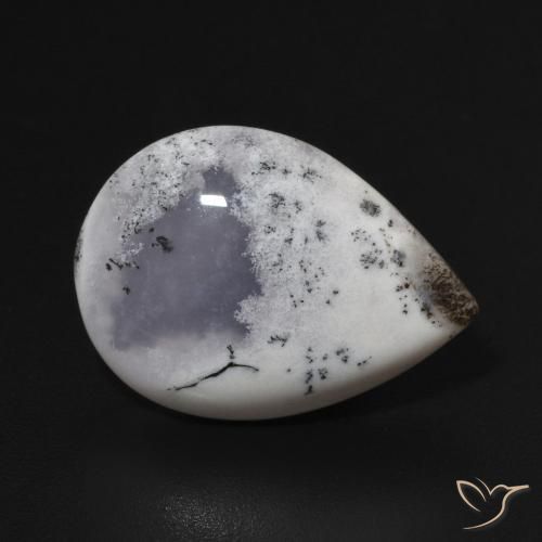 Ágata Dendrítica branco com preto Natural 7.82ct, Formato de pêra, Opaco