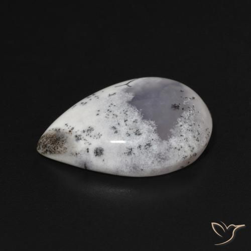 Ágata Dendrítica branco com preto Natural 7.82ct, Formato de pêra, Opaco