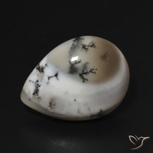 7.15ct Natural branco com preto Ágata Dendrítica, Formato de pêra, Opaco
