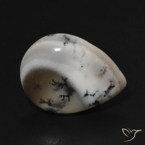 Ágata Dendrítica branco com preto Natural 7.15ct, Formato de pêra, Opaco