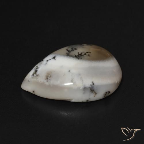 Ágata Dendrítica branco com preto Natural 7.15ct, Formato de pêra, Opaco