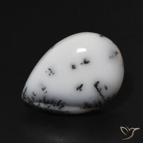 Ágata Dendrítica branco com preto Natural 9.52ct, Formato de pêra, Opaco