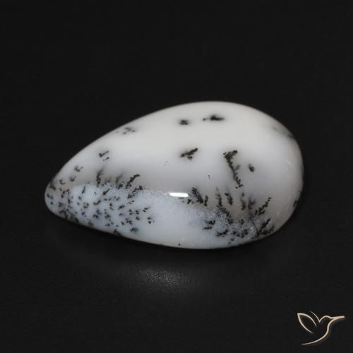 Ágata Dendrítica branco com preto Natural 9.52ct, Formato de pêra, Opaco