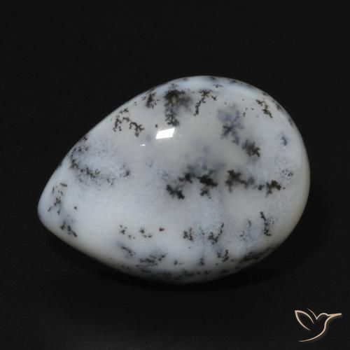 6.84ct Natural branco com preto Ágata Dendrítica, Formato de pêra, Opaco
