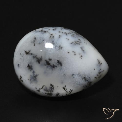 Ágata Dendrítica branco com preto Natural 6.84ct, Formato de pêra, Opaco