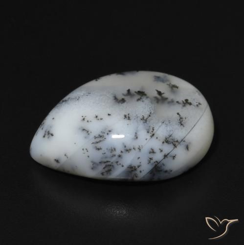 Ágata Dendrítica branco com preto Natural 6.84ct, Formato de pêra, Opaco