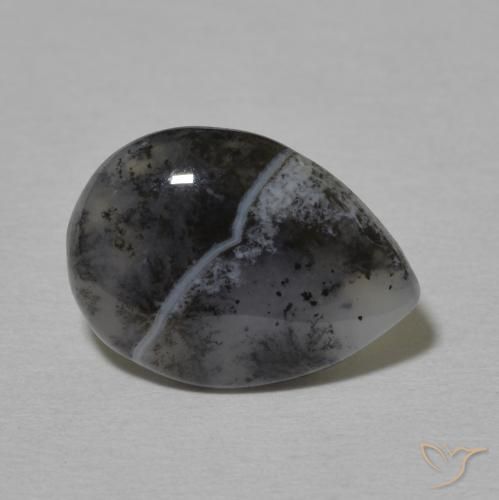 Ágata Dendrítica branco com preto Natural 3.76ct, Formato de pêra, Opaco