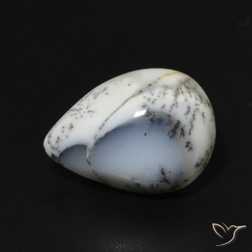 3.22ct Natural branco com preto Ágata Dendrítica, Formato de pêra, Opaco