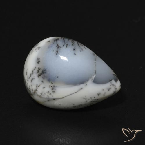Ágata Dendrítica branco com preto Natural 3.22ct, Formato de pêra, Opaco