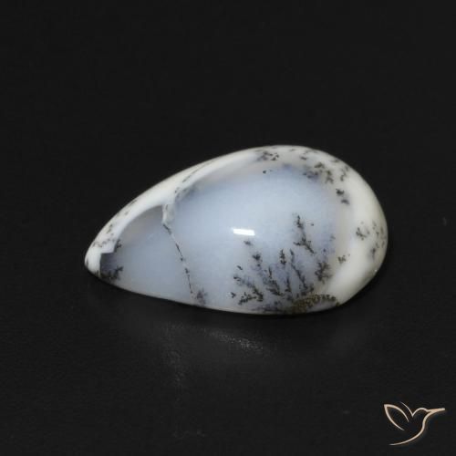Ágata Dendrítica branco com preto Natural 3.22ct, Formato de pêra, Opaco