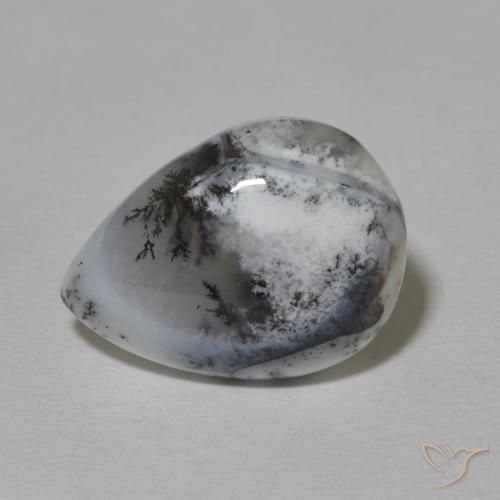 8.42ct Natural branco com preto Ágata Dendrítica, Formato de pêra, Opaco