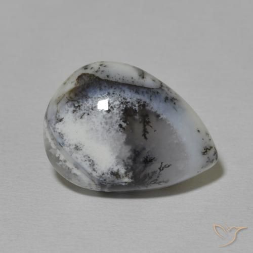 Ágata Dendrítica branco com preto Natural 8.42ct, Formato de pêra, Opaco