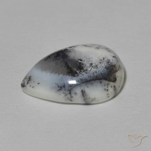 Ágata Dendrítica branco com preto Natural 8.42ct, Formato de pêra, Opaco