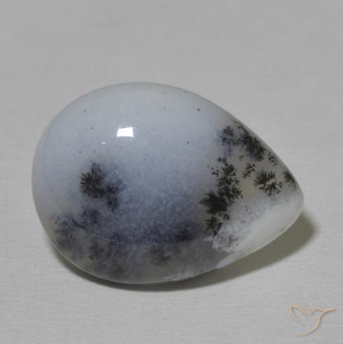 Ágata Dendrítica branco com preto Natural 9.20ct, Formato de pêra, Opaco