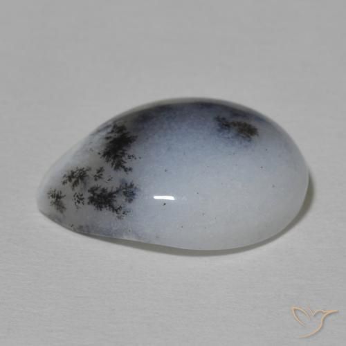 Ágata Dendrítica branco com preto Natural 9.20ct, Formato de pêra, Opaco