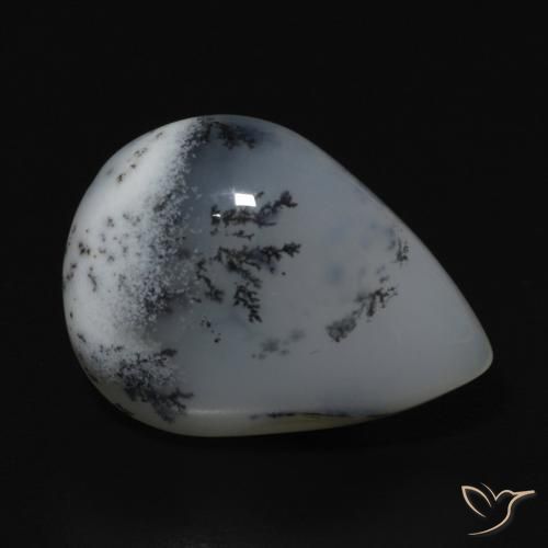Ágata Dendrítica branco com preto Natural 9.52ct, Formato de pêra, Opaco