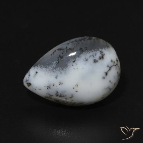 3.07ct Natural branco com preto Ágata Dendrítica, Formato de pêra, Opaco