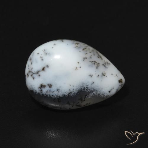 Ágata Dendrítica branco com preto Natural 3.07ct, Formato de pêra, Opaco
