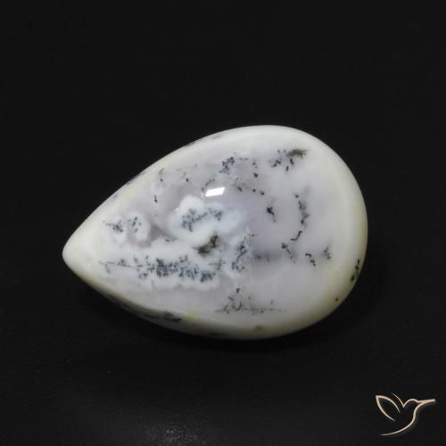 2.90ct Natural branco com preto Ágata Dendrítica, Formato de pêra, Opaco